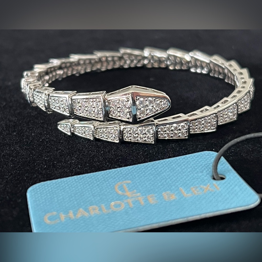 Charlotte & Lexi Serpent Cubic Zirconia Crystal Coil Wrap Women’s Bracelet